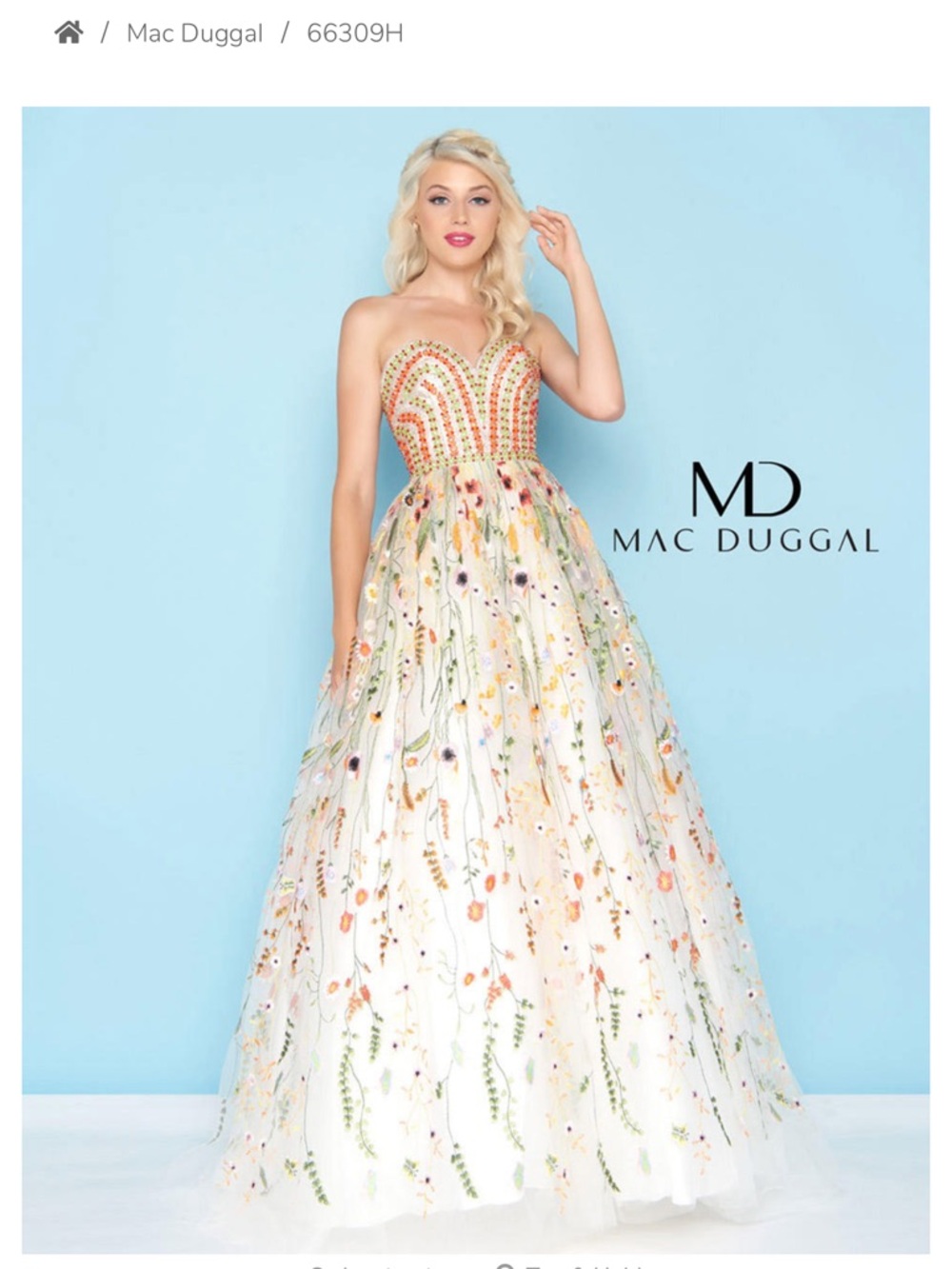 Mac Duggal White Floral Embroidered Ball Gown Size